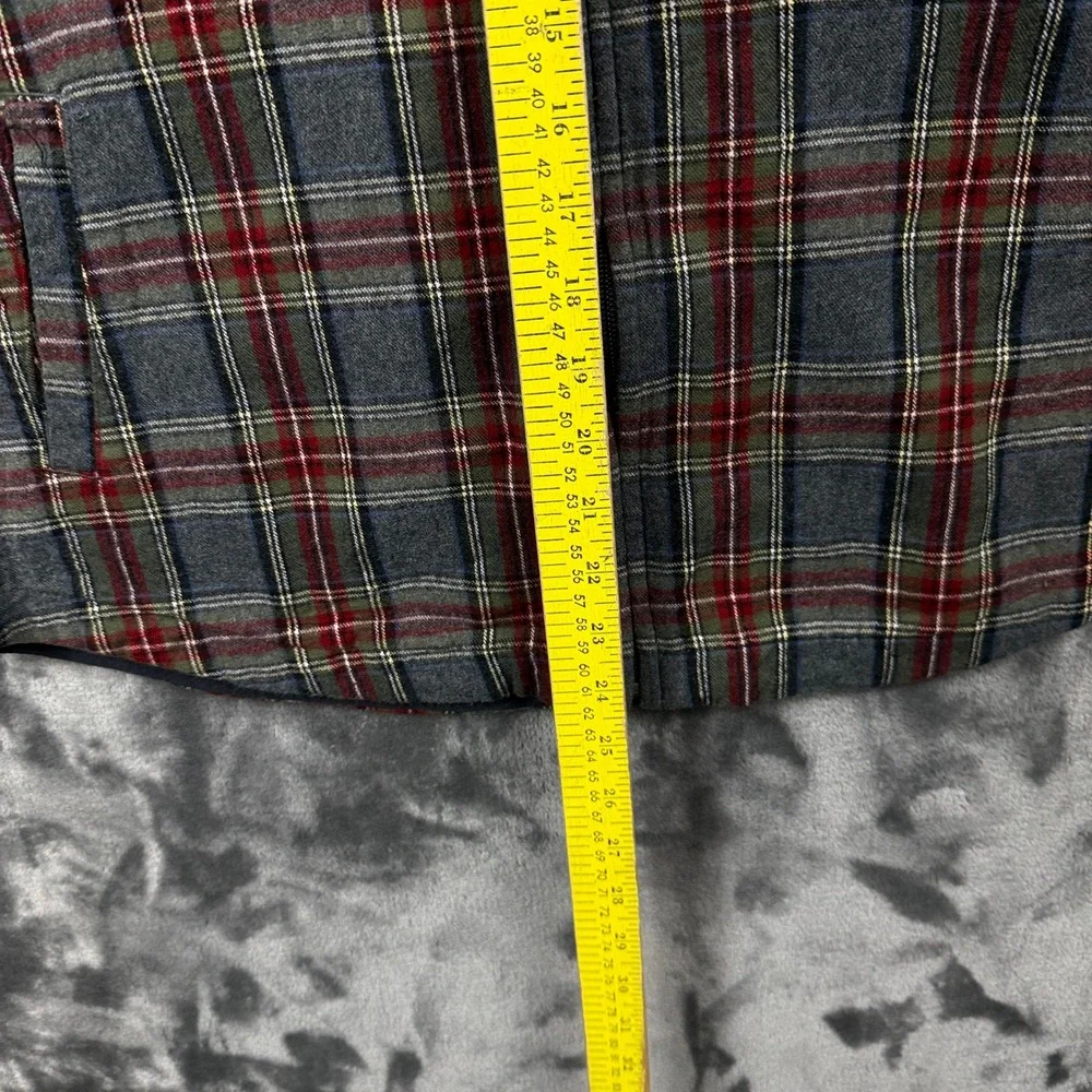 LL Bean Flannel Hoodie Mens Small Grey Red Plaid Excellent Zip Up Shirt Jacket